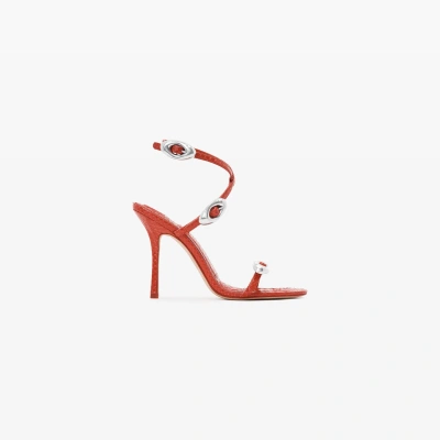 Alexander Wang Dome 105 Water Snake Strappy Slide Sandal In Bright Red