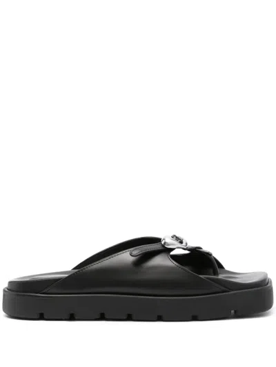 Alexander Wang Leather Dome Thong Sandals In Black