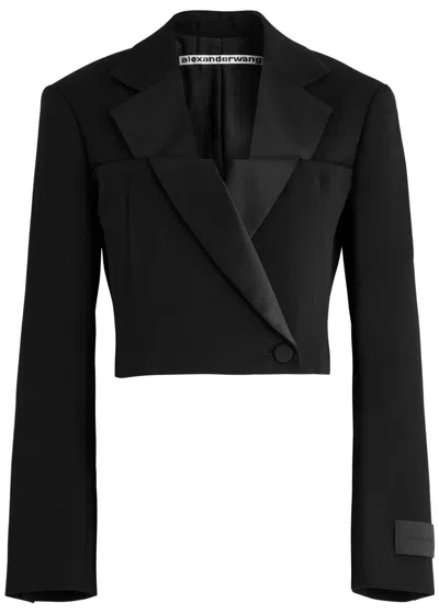 Alexander Wang Double-breasted Cropped Wool Blazer In Black