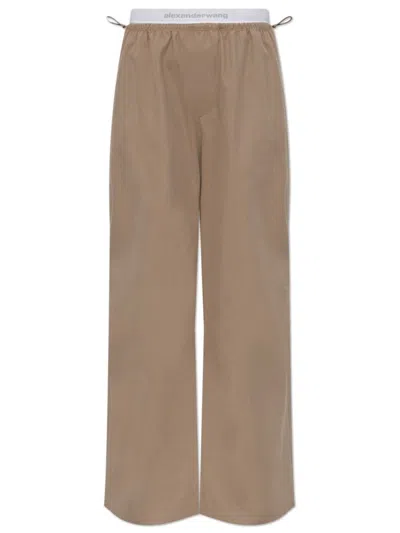 Alexander Wang Double Layer Cotton Wide-leg Pants In Brown