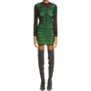 Alexander Wang Double Layer Long Sleeve Stretch Mesh Minidress In Black/iguana