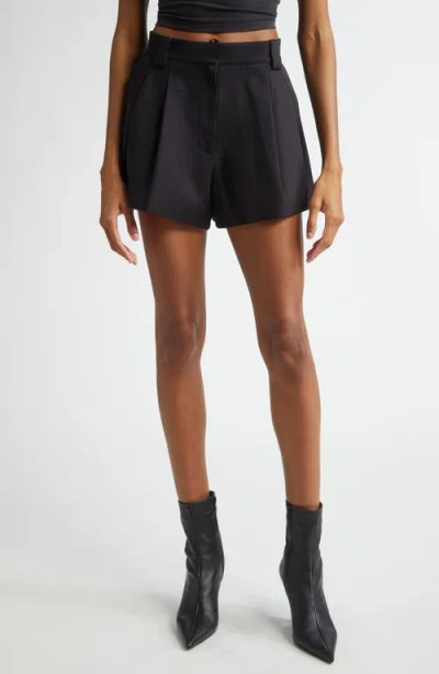 Alexander Wang Double Pleated High Waist Cotton Flare Shorts In Black