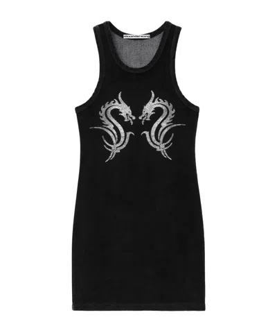 Alexander Wang Dragon Hotfix Velour Minidress In White