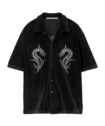 Alexander Wang Dragon Hotfix Velour Shirts In Black