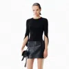Alexander Wang Drape Back Long Sleeve Top In Matte Jersey In Black