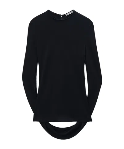 Alexander Wang Drape Back Long Sleeve Top In Matte Jersey In Black
