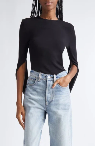 Alexander Wang Drape Sleeve Knit Top In Black