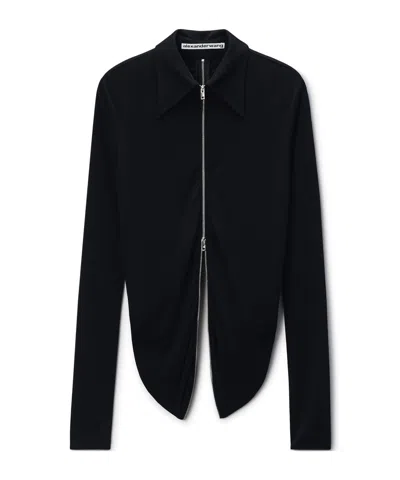 Alexander Wang Draped Back Zip Shirt In Crepe Jersey In Black