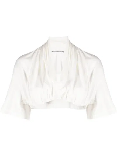 Alexander Wang Cowl Neck Crop Top In Silky Jersey In Off White