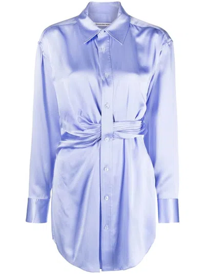 Alexander Wang Threaded Placket Draped Shirt Dress In Blue