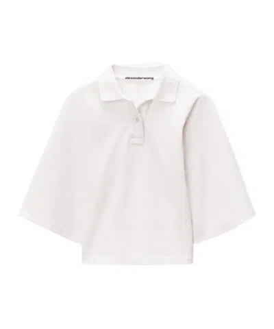 Alexander Wang Draped Sleeve Fitted Polo In White