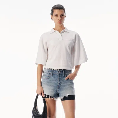 Alexander Wang Draped Sleeve Fitted Polo In White