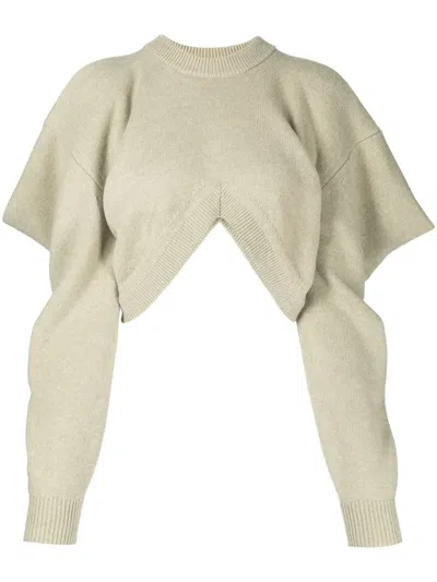 Alexander Wang Inverted V-neck Hem Cropped Crewneck Pullover In Green