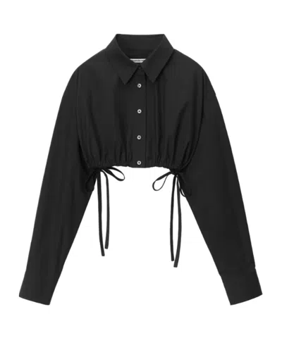 Alexander Wang Drawstring Cropped Cotton Shirt In Black