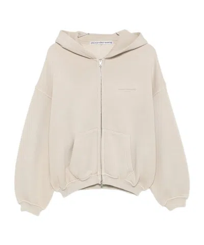 Alexander Wang Drawstring Hooded Sweatshirt In Neutral
