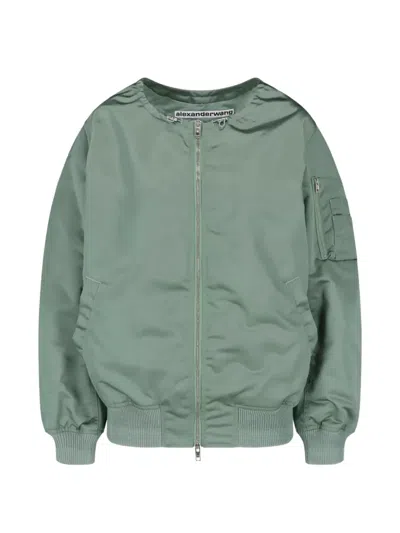 Alexander Wang Drawstring-neck Utility-pocket Bomber Jacket In Green