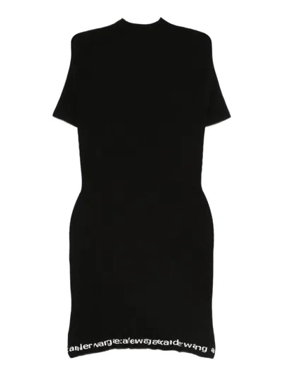 ALEXANDER WANG ALEXANDER WANG BLACK KNITTED DRESS WITH LOGO HEM