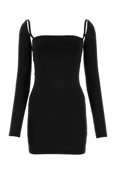 Alexander Wang Square-neck Long-sleeve Minidress In Black