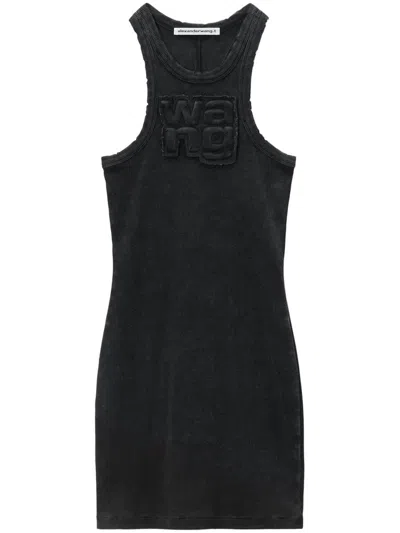Alexander Wang Logo-appliqué Ribbed Minidress In Washed Magnet
