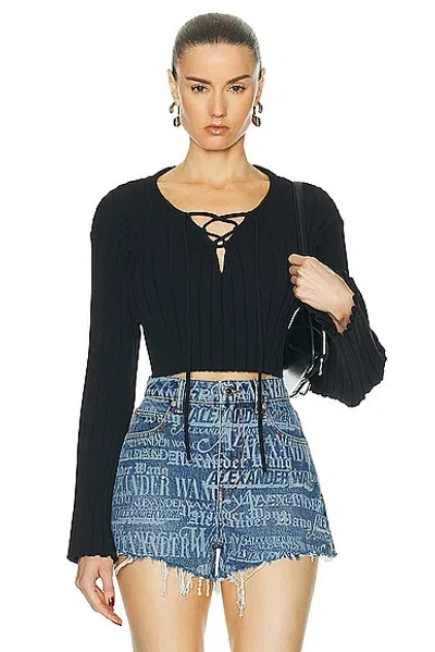 Alexander Wang Drop Shoulder Cropped Long Sleeve Jumper In Black