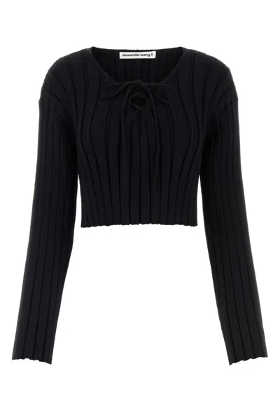 Alexander Wang Drop Shoulder Cropped Pullover In 001 Black