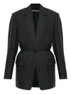 Alexander Wang Elastic-waistband Blazer In Gray