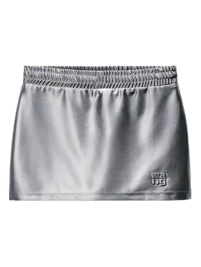 Alexander Wang Elasticated-waistband Satin Skirt In Silver