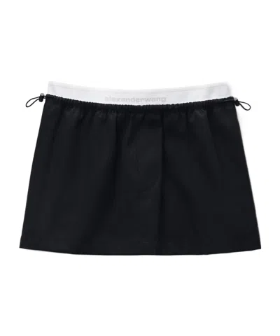 Alexander Wang Mid Rise Mini Logo Elastic Skirt In Black