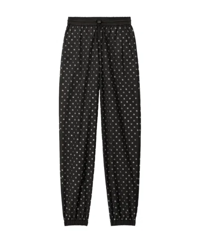 Alexander Wang Embellished-crystal Logo Pants In Black