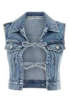 Alexander Wang Blue Clear Bead Hotfix Denim Vest In Vintagelightindigo