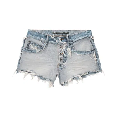 Pre-owned Alexander Wang Emboss Logo Inverted Mid Rise Short 'inverted Bleach Blue' | Women's Size 25