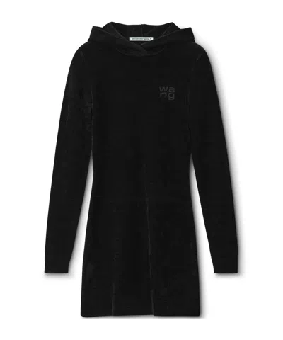 Alexander Wang Embossed Hooded Mini Dress In Black