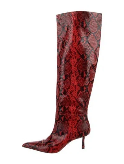 Pre-owned Alexander Wang Embossed Leather Animal Print Boots In Red