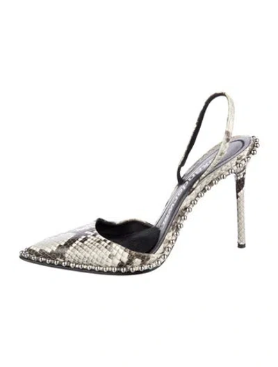 Pre-owned Alexander Wang Embossed Leather Animal Print Slingback Pumps In Green