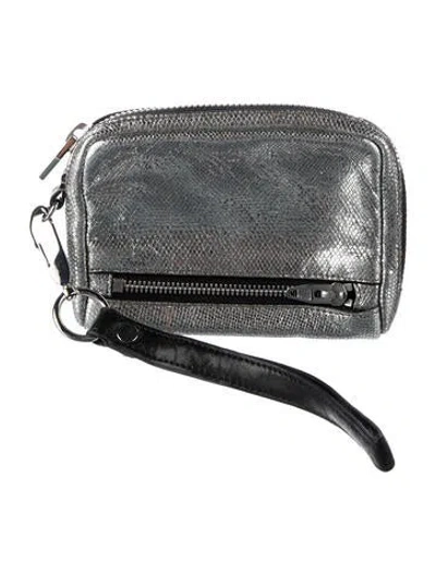 Pre-owned Alexander Wang Embossed Leather Wristlet In Silver