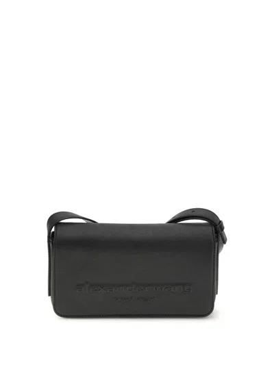 Alexander Wang Embossed Logo Calf Leather Shoulder Bag In Black
