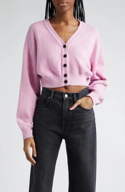 Alexander Wang Long Sleeve Cardigan With V Neck In Pink Lavender