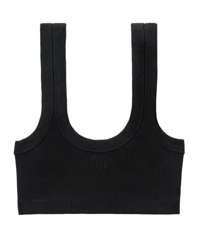 Alexander Wang Embossed-logo Cropped Tank Top In Black
