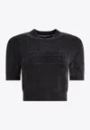 Alexander Wang Cotton-blend Chenille Cropped Pullover With Logo In Black