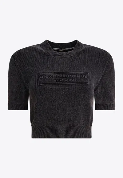 Alexander Wang Embossed Logo Faded Cropped T-shirt In Black