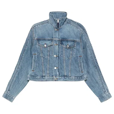 Pre-owned Alexander Wang Embossed Logo Panel Denim Track Jacket 'vintage Light Indigo' | Blue | Women's Size X