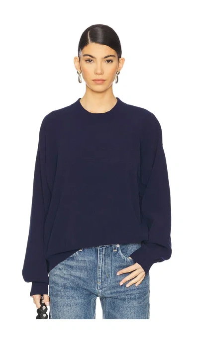 Alexander Wang Embossed Logo Ribbed Pullover In Navy