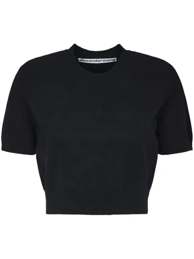 Alexander Wang Embossed Logo Ribbed Short Sleeve Tee In Black