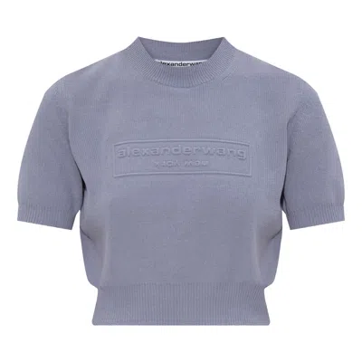 Pre-owned Alexander Wang Embossed Logo Ribbed Short-sleeve Tee 'lavender Grey' | Purple | Women's Size Xs