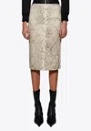 Alexander Wang Embossed Snake-print Midi Skirt In Neutral