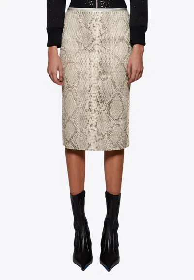 Alexander Wang Embossed Snake-print Midi Skirt In Sand