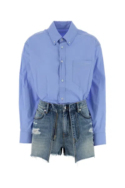 Alexander Wang Embroidered Denim And Stretch Poplin Jumpsuit In Blue
