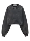 Alexander Wang Embroidered-logo Cropped Sweatshirt In Gray