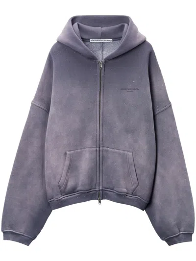 Alexander Wang Blue Oversize Star Logo-print Zip-up In 498a Washed Blue