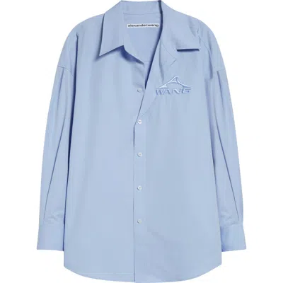 Alexander Wang Embroidered Logo Oversize Button-up Shirt In Oxford Blue